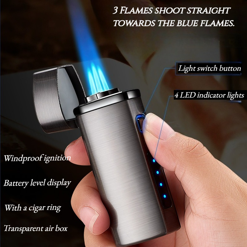 Lighter Windproof - Briquet intégré gaz-électrique coupe-vent avec affichage