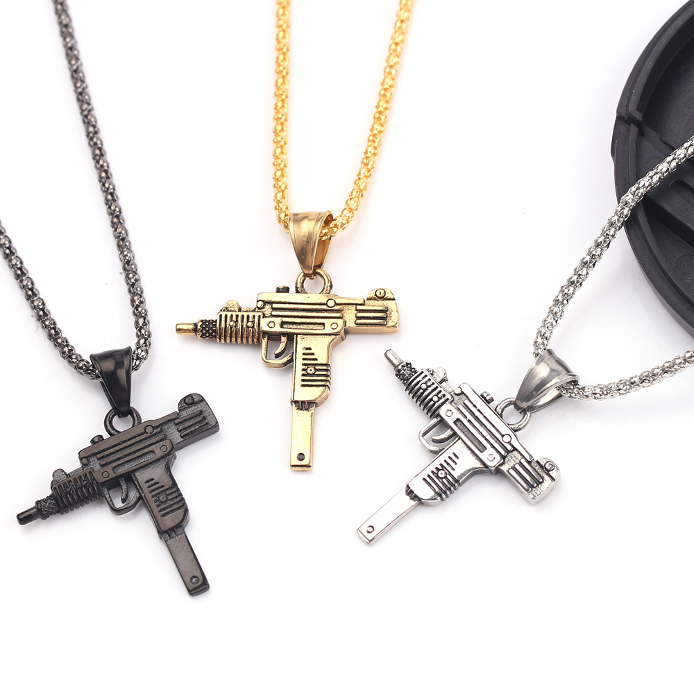 Men'S Accessories Jewelry - Pendentif Collier Pistolet Mitrailleuse Uzi Punk