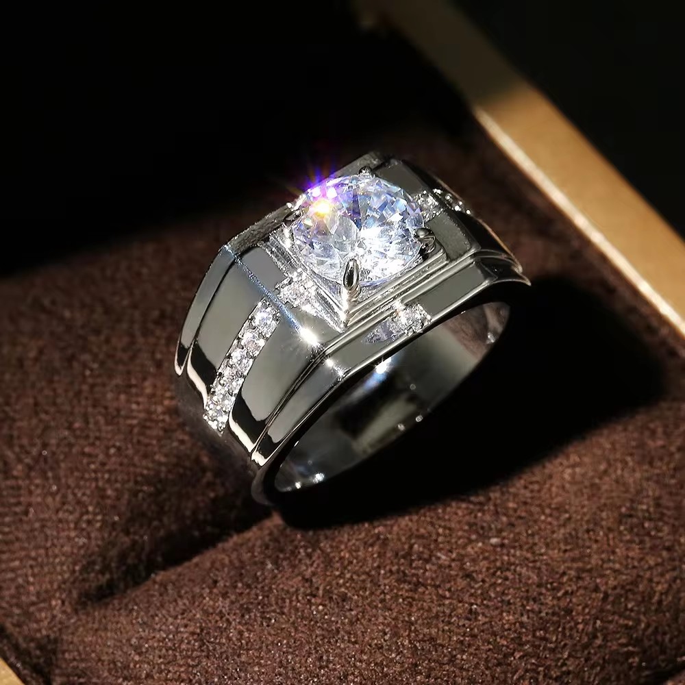 Men'S Accessories Jewelry Brands - Huretailers-Bague de mariage cubique brillante pour