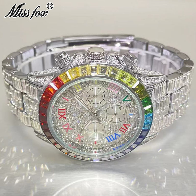 Men'S Accessories Luxury Brands - MISSFOX-Montre Glacée de Luxe pour Homme,