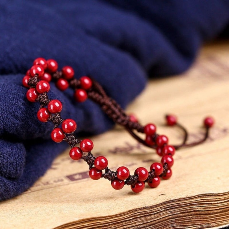 Bracelet Beaded Men - Bracelet personnalisé en cinabre rouge naturel,