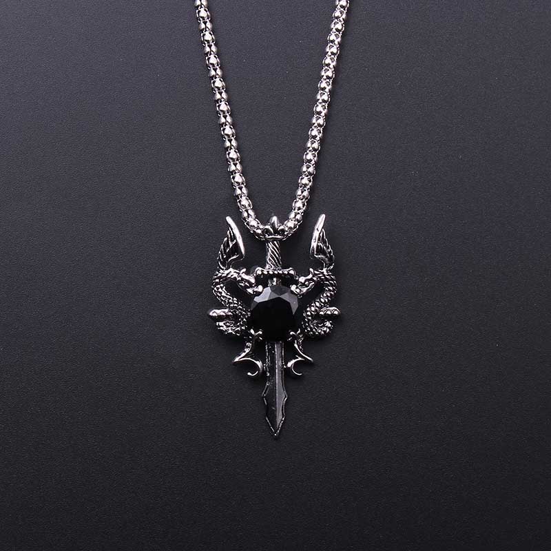 Men'S Accessories Jewelry - Collier croix double dragon en pierre